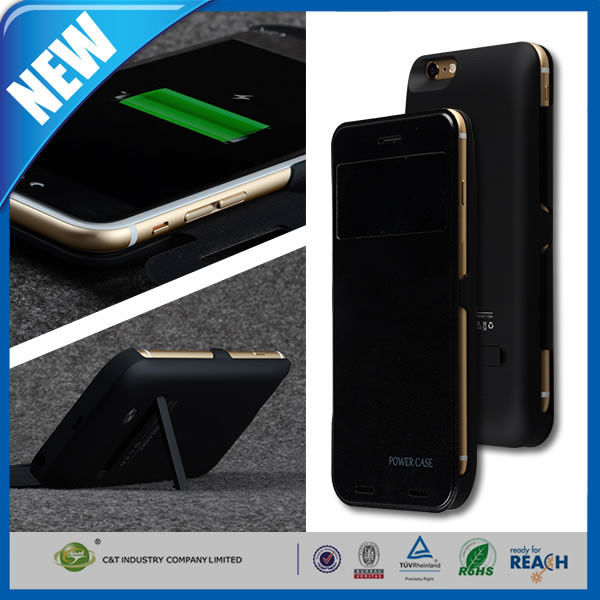 4800mAh फ्लिप चमड़ा पावर बैंक बैकअप सेल फोन बैटरी मामले 4.7 iPhone 6 के लिए खड़े हो जाओ